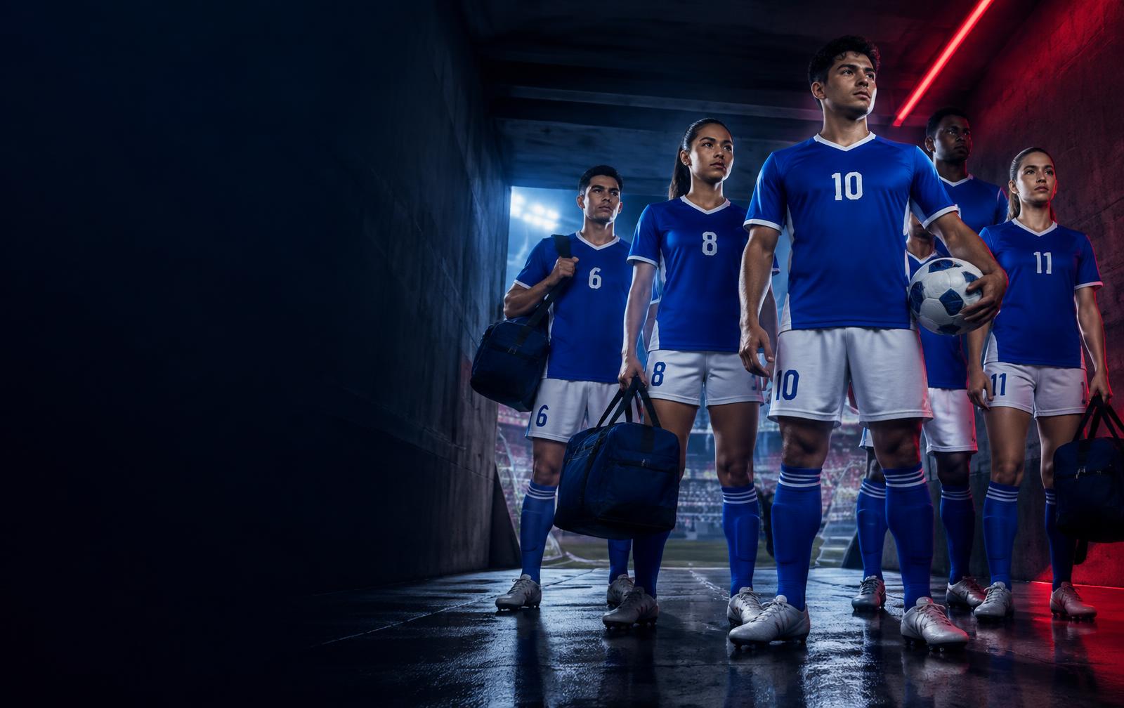 Equipo de fútbol con uniformes deportivos personalizados